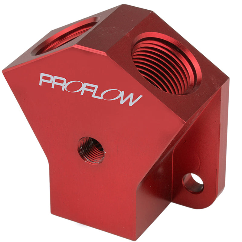 Proflow Billet AN Fuel Block -08AN In -06AN Out w/1/8in. NPT Port, Red - PFE452-08-06R PFE452-08-06R