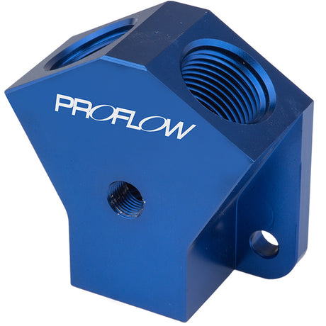 Proflow Billet AN Fuel Block -10AN In -08AN Out w/1/8in. NPT Port, Blue - PFE452-10-08B PFE452-10-08B