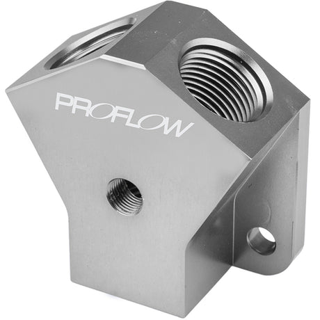 Proflow Billet AN Fuel Block -10AN In -08AN Out w/1/8in. NPT Port, Silver - PFE452-10-08P PFE452-10-08P