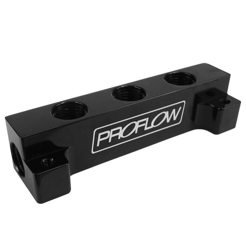 Proflow Fuel Block Log -06AN ORB Side Ports & 3x -06AN ORB Ports, Black - PFE456-06-06BK PFE456-06-06BK