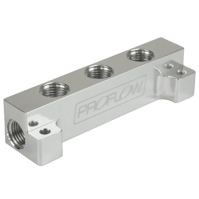 Proflow Fuel Block Log -08AN Side Ports & 3 x -06AN Ports, Silver - PFE456-08-06P PFE456-08-06P