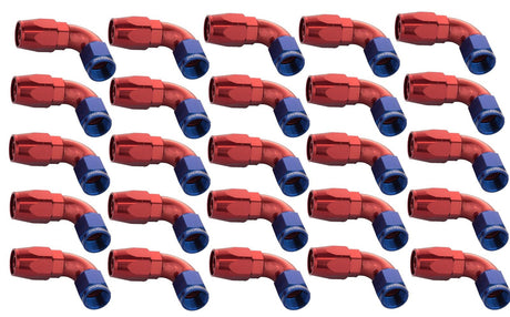 Proflow Bulk Pack Cutter Hose End 90 Degree -08AN, Blue/Red, 25pc - PFE503-08-25 PFE503-08-25