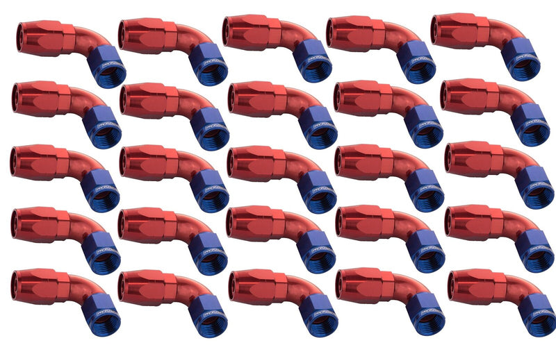 Proflow Bulk Pack Cutter Hose End 90 Degree -10AN, Blue/Red, 25pc - PFE503-10-25 PFE503-10-25