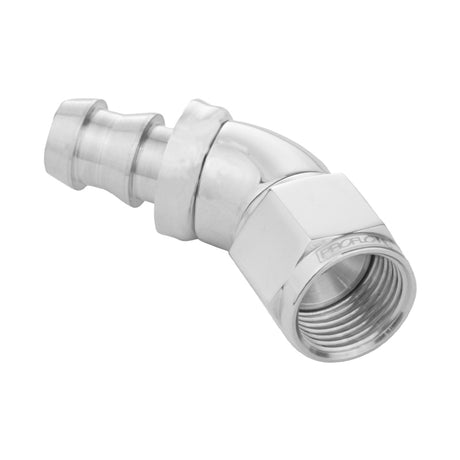 Proflow 45 Degree Fitting Hose End Full Flow 5/16in. Barb to Female -06AN, Polished - PFE512-06-05HP PFE512-06-05HP