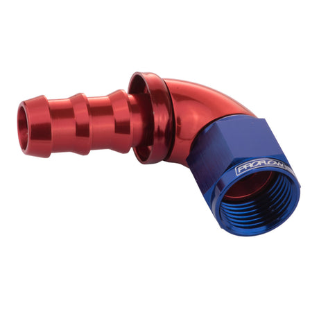 Proflow 90 Degree Fitting Hose End Full Flow 1/2in. Barb to Female -08AN, Blue/Red - PFE513-08 PFE513-08
