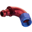 Proflow 120 Degree Fitting Hose End Full Flow Barb to Female -12AN, Blue/Red - PFE514-12 PFE514-12