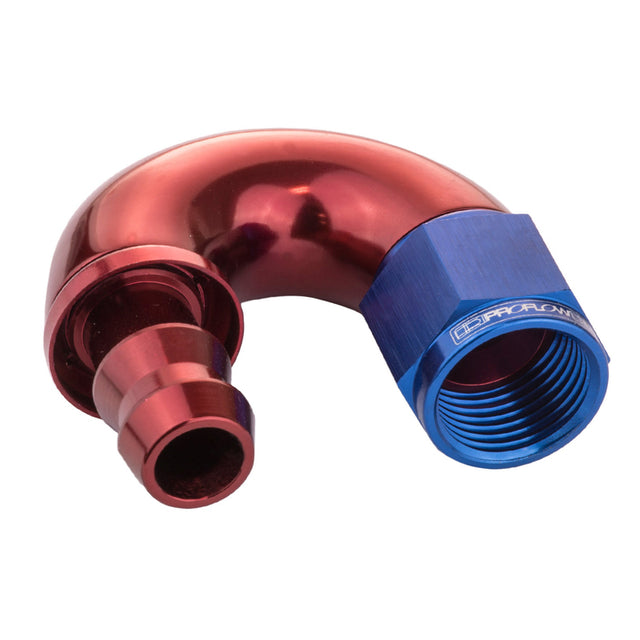 Proflow 180 Degree Fitting Hose End Full Flow Barb to Female -10AN, Blue/Red - PFE516-10 PFE516-10