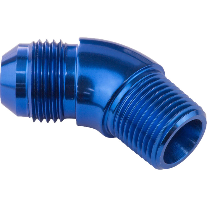 Proflow 45 Degree Full Flow 1/8in. NPT To Male -03AN Flare to NPT Adaptor, Blue - PFE523-03