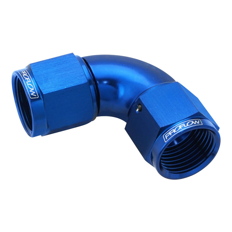 Proflow 90 Degree Female Flare Union Full Flow Swivel Hose End -10AN, Blue - PFE535-10 PFE535-10