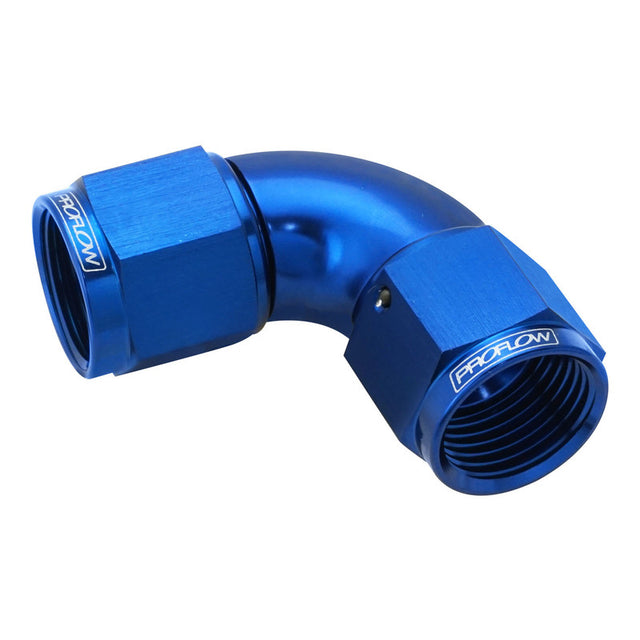 Proflow 90 Degree Female Flare Union Full Flow Swivel Hose End -12AN, Blue - PFE535-12 PFE535-12