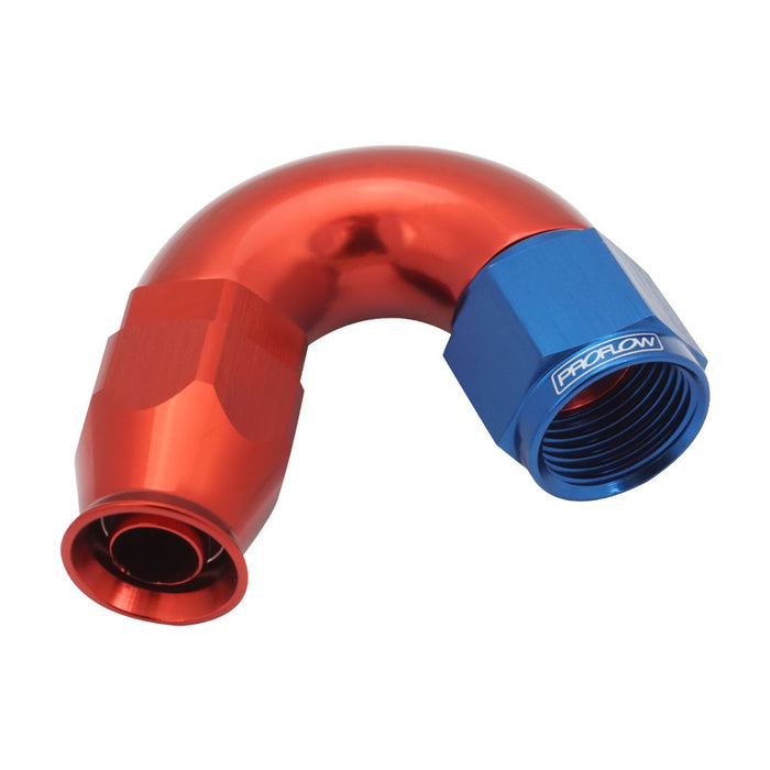 Proflow 150 Degree Fitting Hose End AN4 Suit PTFE Hose, Red/Blue - PFE575-04RB