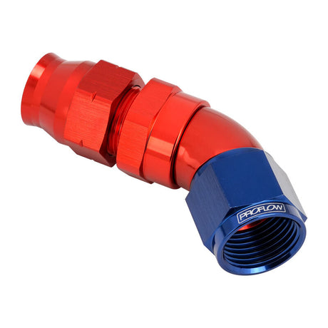 Proflow Full Flow 5/16in. Tube To Female -06AN Hose End, 45 Degree, Tube Adaptor, Blue/Red - PFE592-05 PFE592-05