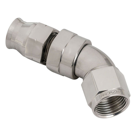 Proflow Full Flow 3/8in. Tube To Female -06AN Hose End, 45 Degree, Tube Adaptor, Polished - PFE592-06HP PFE592-06HP