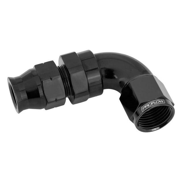 Proflow Full Flow 5/8in. Tube To Female -10AN Hose End, 90 Degree, Tube Adaptor, Black - PFE593-10BK PFE593-10BK