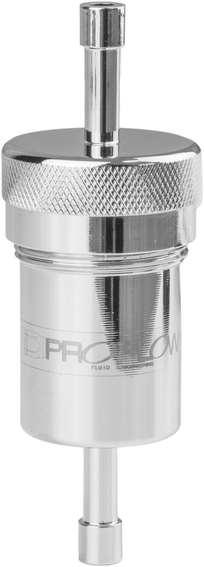 Proflow Fuel Filter Aluminium 1/4in. Hose barb 100 Micron Stainless Steel, Polished Silver - PFE606-04CH PFE606-04CH