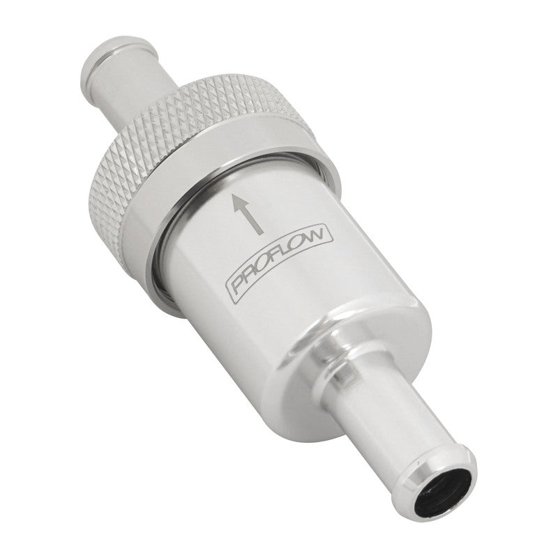 Proflow Fuel Filter Aluminium 3/8in. Hose barb 100 Micron Stainless Steel, Polished Silver - PFE606-06CH PFE606-06CH