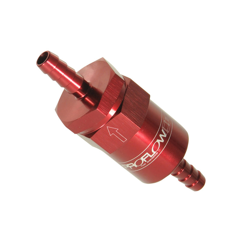 Proflow Billet Inline Aluminium Fuel Filter 5/16in. Barb Red 30 Micron - PFE610-05R PFE610-05R
