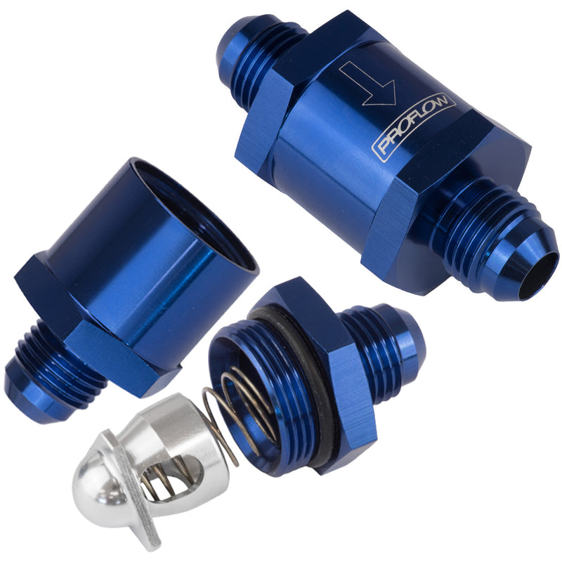 Proflow Fuel Check Valve, Blue, Aluminium, -10 AN Male to -10 AN, Male - PFE612-10 PFE612-10