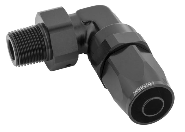 Proflow Fitting, Male Hose End 1/2in. NPT 90 Degree To -10AN Hose, Black - PFE829-10-08BK PFE829-10-08BK