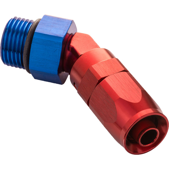 Proflow Fitting, 45 Degree Hose End -12AN Hose To Male -12AN Thread, Blue/Red - PFE844-12-12 PFE844-12-12