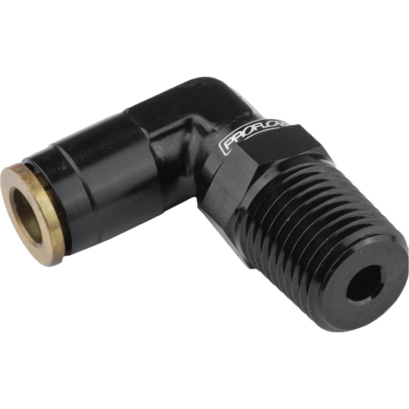 Proflow Fitting, Push To Connect Nylon Tube 90 Degree 1/4in. Nylon Tube To 1/4in. NPT, Black - PFE853-04BK PFE853-04BK