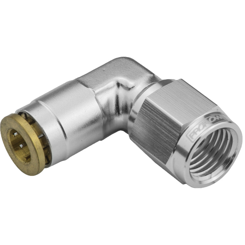 Proflow Fitting, Push To Connect Nylon Tube 90 Degree 1/4in. Nylon Tube To Female -03AN, Silver - PFE856-04S PFE856-04S