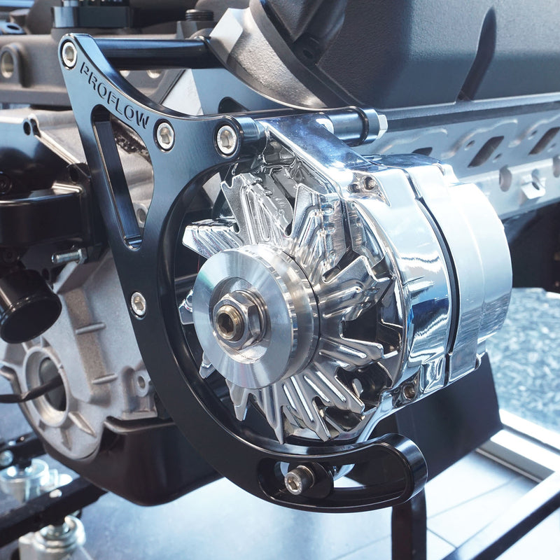 Proflow Alternator Bracket Kit, Aluminium For Holden V8 Passengers Side Mid Mount V8, Black - PFEABHOL02BK