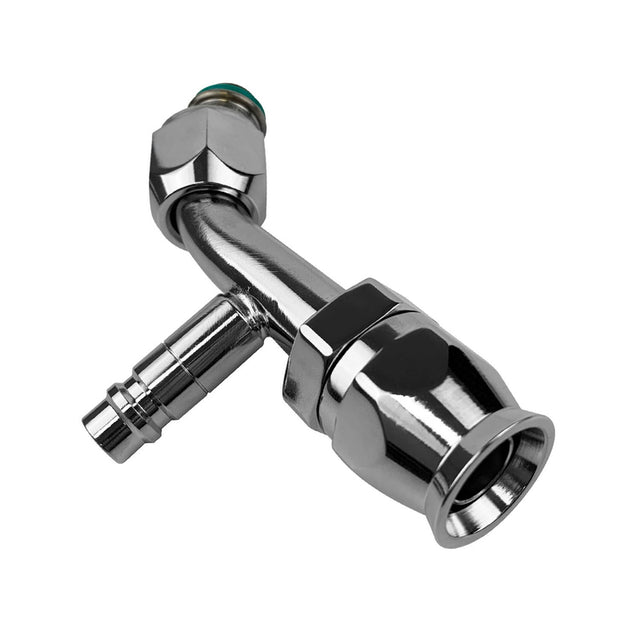 Proflow Hose End Air Conditioning 304 Stainless 45 Degree Female O-Ring Pilot -10AN W/Charge Port, Chrome - PFEAC102-10CP PFEAC102-10CP