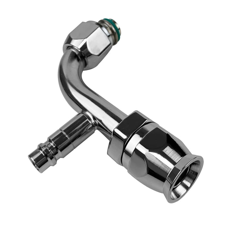 Proflow Hose End Air Conditioning 304 Stainless 90 Degree Female O-Ring Pilot -06AN W/Charge Port, Chrome - PFEAC103-06CP PFEAC103-06CP