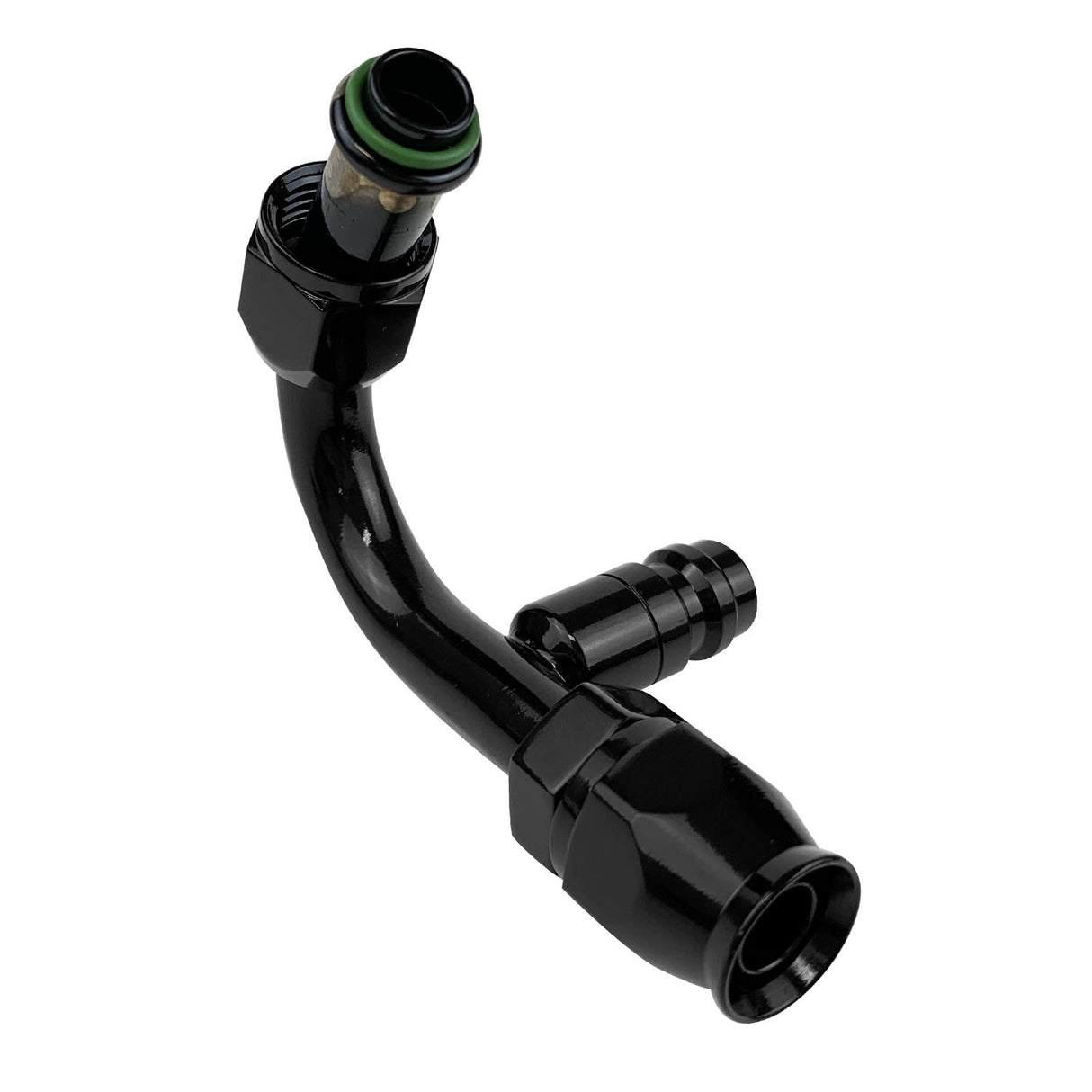 Proflow Hose End Air Conditioning 304 Stainless 135 Degree Female O-Ring Pilot -08AN W/Charge Port, Black - PFEAC105-08CPBK PFEAC105-08CPBK