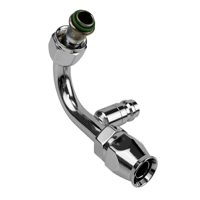 Proflow Hose End Air Conditioning 304 Stainless 135 Degree Female O-Ring Pilot -10AN W/Charge Port, Chrome - PFEAC105-10CP PFEAC105-10CP