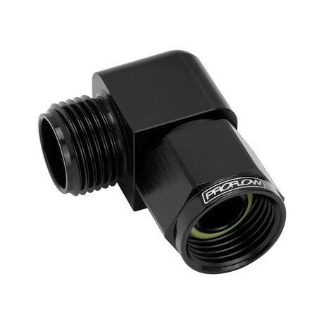 Proflow Air Conditioning Adaptor Tite Fit Fitting, #6 A/C 5/8"-18, 90 Degree, Female to Male, Aluminium, Black - PFEAC125-06BK PFEAC125-06BK