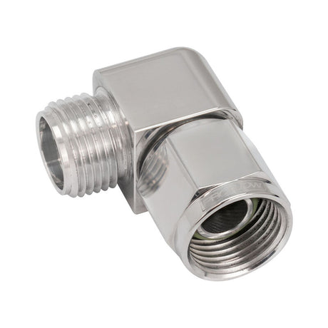 Proflow Air Conditioning Adaptor Tite Fit Fitting, #8 A/C 3/4"-16, 90 Degree, Female to Male, Aluminium, Polished - PFEAC125-08 PFEAC125-08