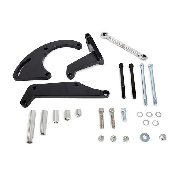 Proflow Aluminium A/C Compressor Bracket, Water Pump, For Chevrolet SB, Long, Passenger Side Mount, Black - PFEACBBC9106BK PFEACBBC9106BK