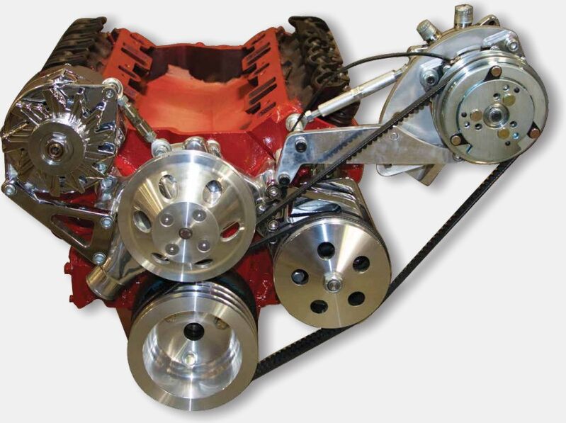 Proflow Aluminium A/C Compressor Bracket, Water Pump, For Chevrolet SB, Long, Passenger Side Mount, Polished - PFEACBBCJ9106P