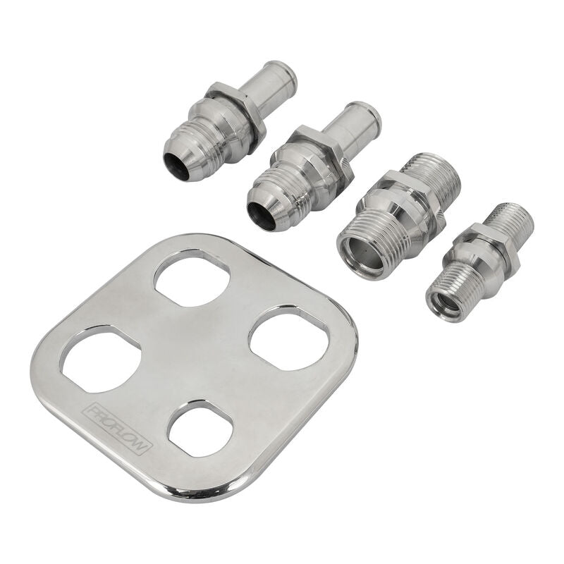 Proflow Firewall Bulkhead Aluminium Air Con 4 Port #6, #10 Inline, Polished - PFEACWP103