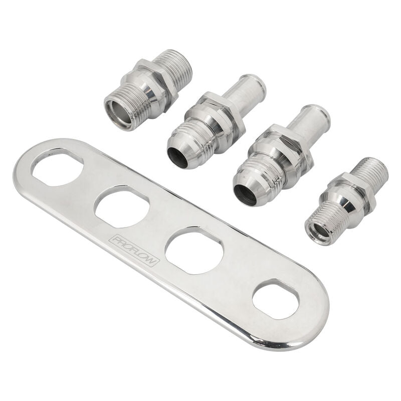 Proflow Firewall Bulkhead Aluminium Air Con 4 Port #10, #6 Inline, Polished - PFEACWP104