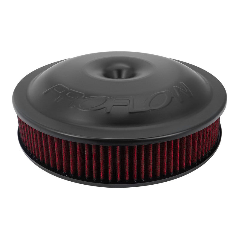 Proflow Air Filter Assembly, 14in. Diameter x 3in. Height, Race, Spun Aluminium, Black, 5-1/8 in. Recessed Base - PFEAF-143RABK PFEAF-143RABK