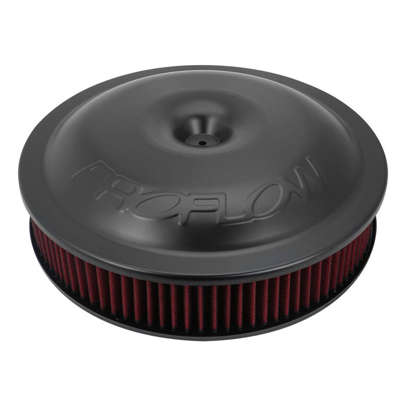 Proflow Air Filter Assembly, 14in. Diameter x 3in. Height, Race, Spun Aluminium, Black, 5-1/8 in. Recessed Base - PFEAF-143RABK