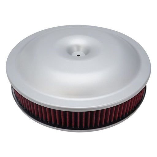 Proflow Air Filter Assembly, 14in. Diameter x 3in. Height, Race, Spun Aluminium, Silver, 5-1/8 in. Recessed Base - PFEAF-143RA