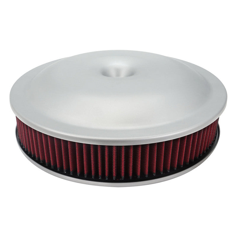 Proflow Air Filter Assembly, 14in. Diameter x 3in. Height, Race, Spun Aluminium, Silver, 5-1/8 in. Recessed Base - PFEAF-143RA PFEAF-143RA