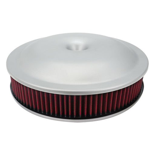 Proflow Air Filter Assembly, 14in. Diameter x 3in. Height, Race, Spun Aluminium, Silver, 5-1/8 in. Recessed Base - PFEAF-143RA PFEAF-143RA