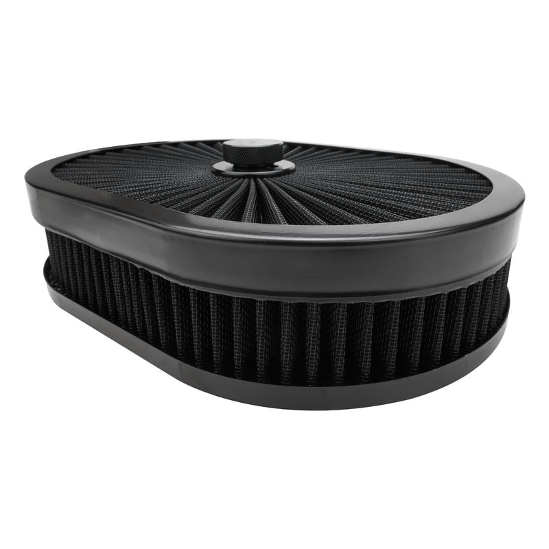 Proflow Air Filter Assembly Flow Top Oval Black 12in. x 9in. x 2in. Suit 5-1/8in. Flat Base - PFEAF-300051B