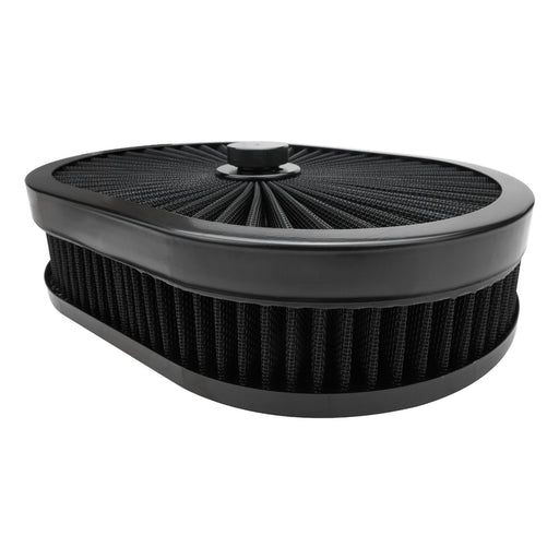 Proflow Air Filter Assembly Flow Top Oval Black 12in. x 9in. x 2in. Suit 5-1/8in. Flat Base - PFEAF-300051B