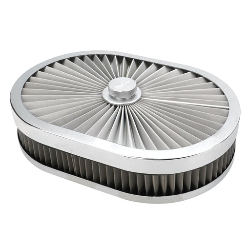 Proflow Air Filter Assembly Flow Top Oval Stainless Steel 12in. x 9in. x 2in. Suit 5-1/8in. Flat Base - PFEAF-300051S PFEAF-300051S