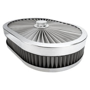 Proflow Air Filter Assembly Flow Top Oval Stainless Steel 12in. x 9in. x 3in. Suit 5-1/8in. Flat Base - PFEAF-300076S