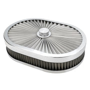 Proflow Air Filter Assembly Flow Top Oval Stainless Steel 12in. x 9in. x 3in. Suit 5-1/8in. Flat Base - PFEAF-300076S PFEAF-300076S