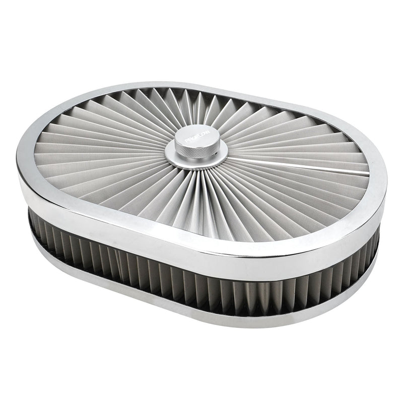 Proflow Air Filter Assembly Flow Top Oval Stainless Steel 12in. x 9in. x 3in. Suit 5-1/8in. Flat Base - PFEAF-300076S PFEAF-300076S