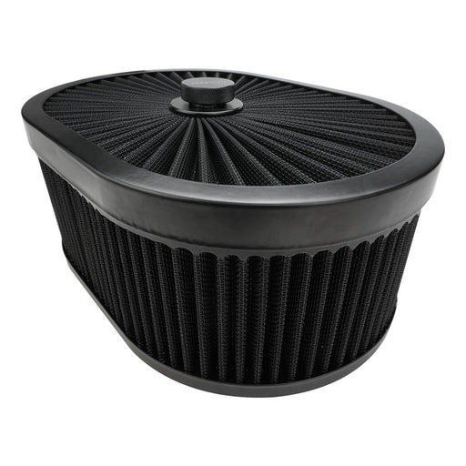 Proflow Air Filter Assembly Flow Top Oval Black 12in. x 9in. x 4in. Suit 5-1/8in. Flat Base - PFEAF-300102B