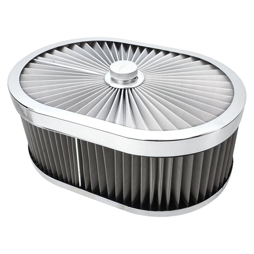 Proflow Air Filter Assembly Flow Top Oval Stainless Steel 12in. x 9in. x 4in. Suit 5-1/8in. Flat Base - PFEAF-300102S PFEAF-300102S